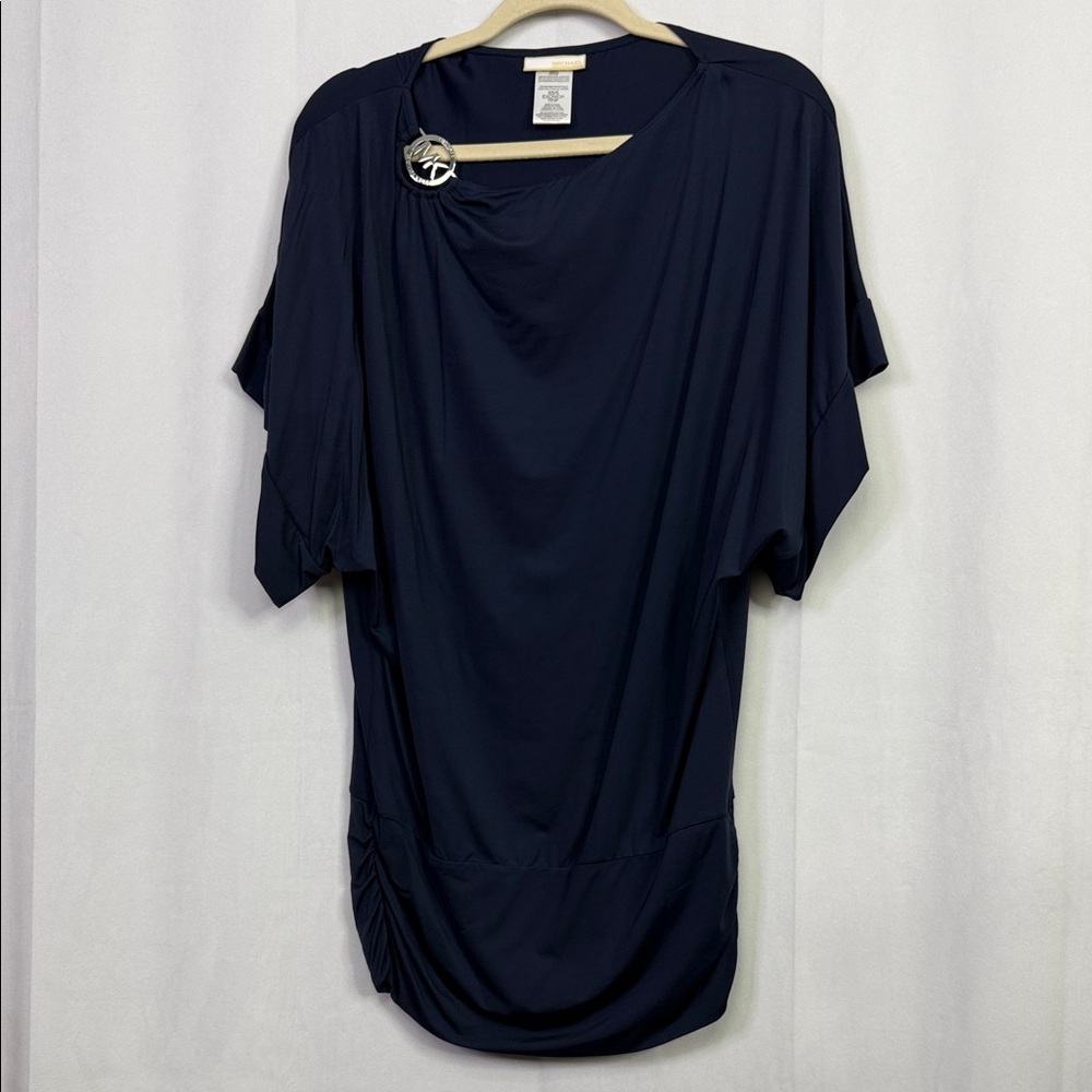 Michael Kors Blouse Sleeve Loose Casual Navy Blue Metal Logo Top
